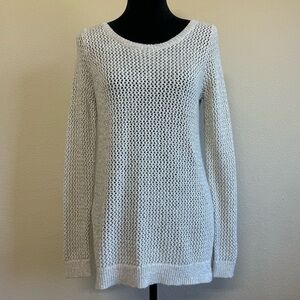 Lucky Brand top women small open knit long sleeve scoop neck sweater white